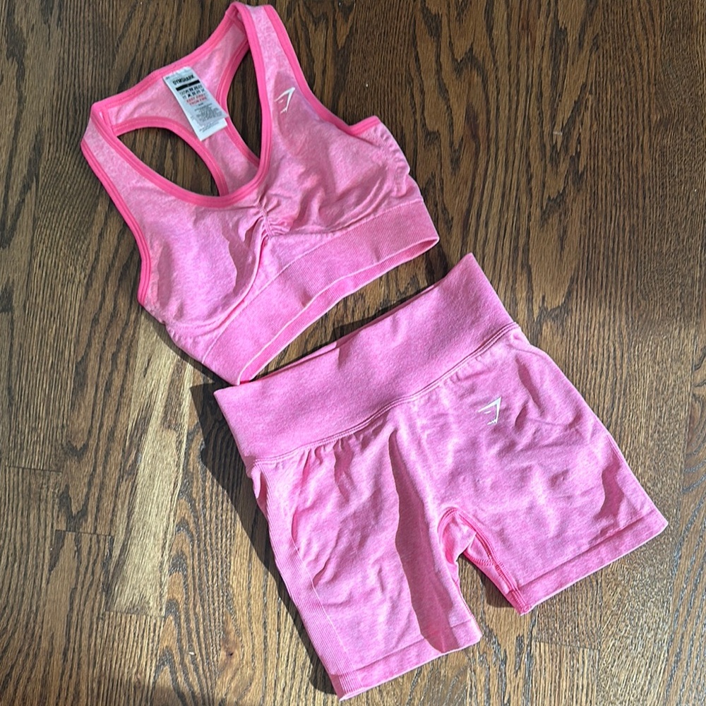 Gymshark Pink lift contour seamless Women's Shorts and Sports Bra Set small